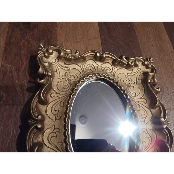 Vintage Small Gold Ornate Baroque Hollywood Regency Wall Mirror Frame rectangle - Picture 3 of 5